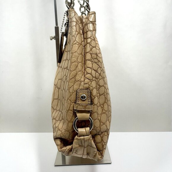 COACH Ashley F17661 Croc Embossed Leather Carry All Tote Bag Purse Chain Strap - Picture 7 of 16